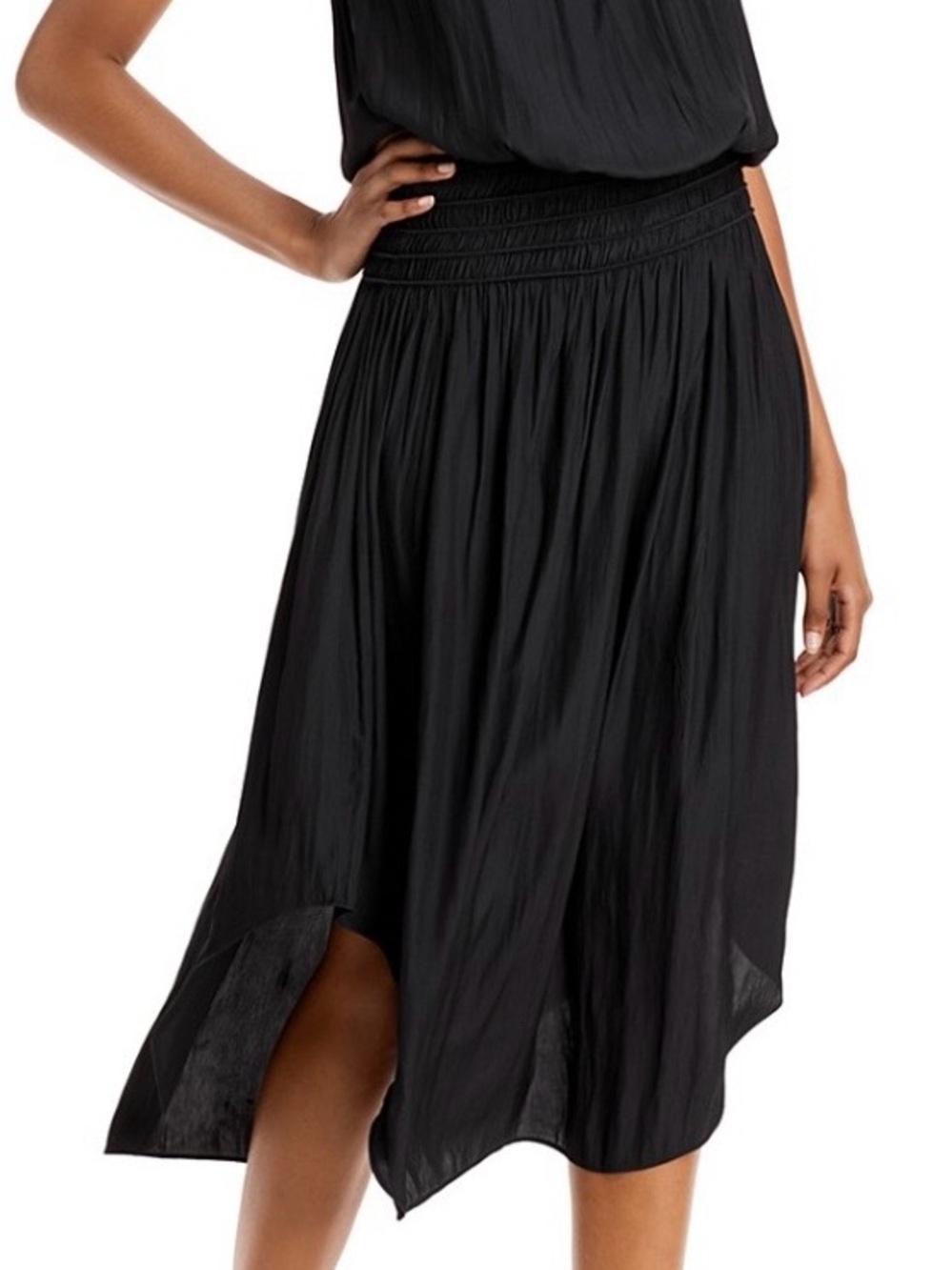 Ramy Brook Black Midi Dress with Smocked Waist
